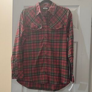L.L. Bean Red and Green Plaid Button Down Shirt